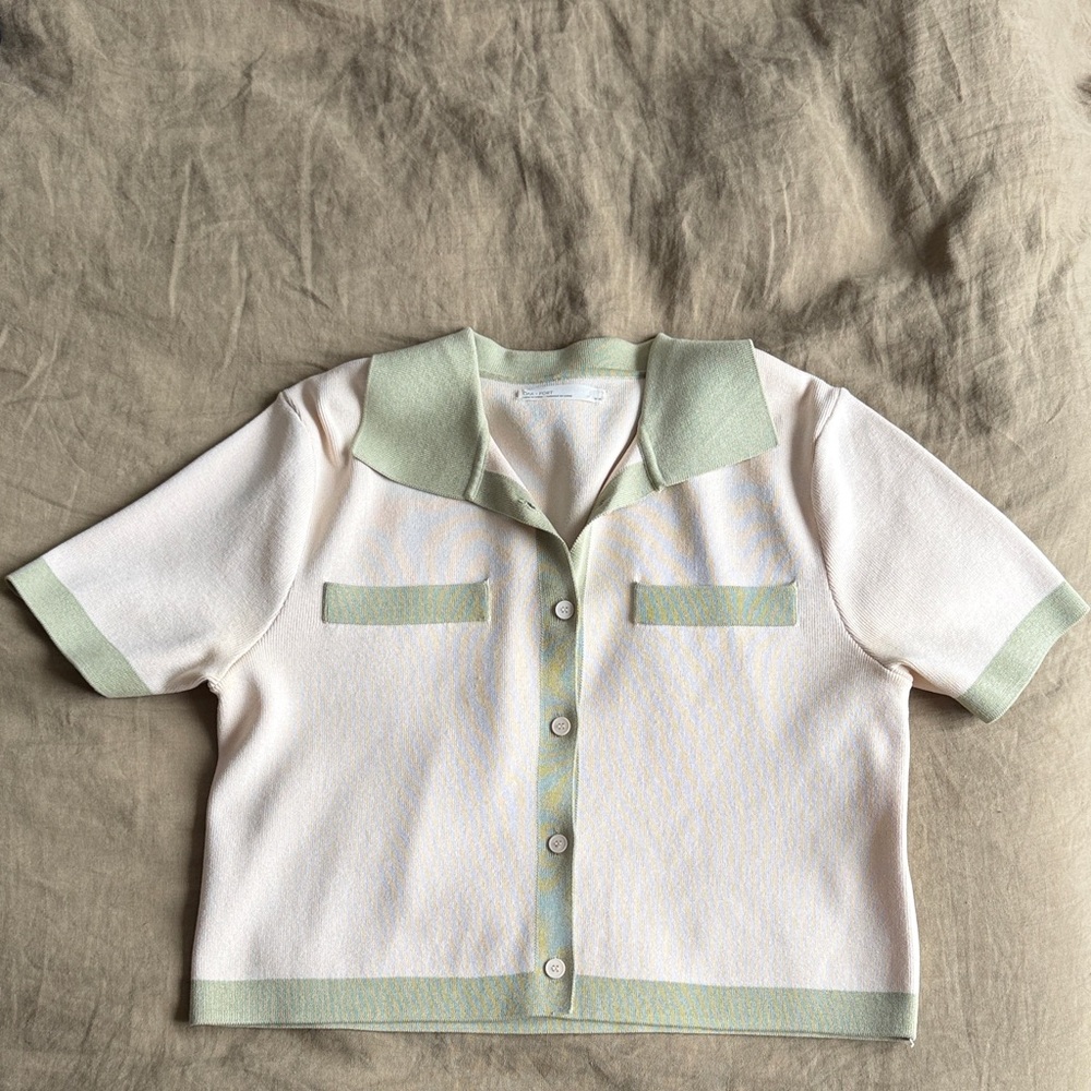 Light Green Trim Cream Top